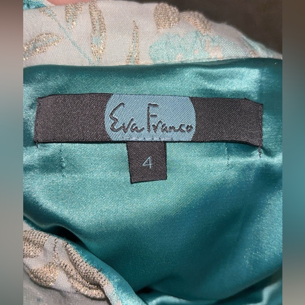 Eva Franco Teal and Cream Midi Dress - Picture 5 of 5